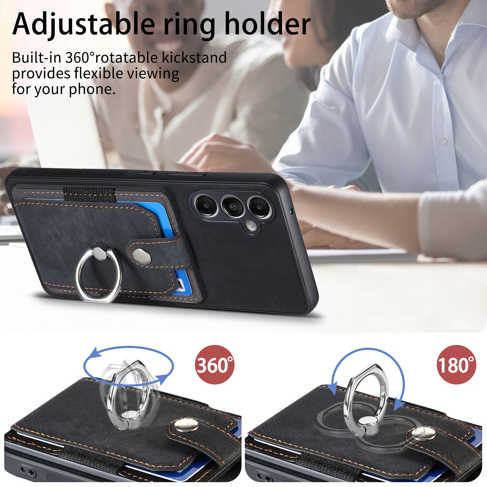 D2 For Samsung Galaxy S23 FE Mobile Phone Case PU Leather+TPU Cover with Ring Holder+Card Holder D2 For Samsung Galaxy S23 FE Mobile Phone Case PU Leather+TPU Cover with Ring Holder+Card Holder